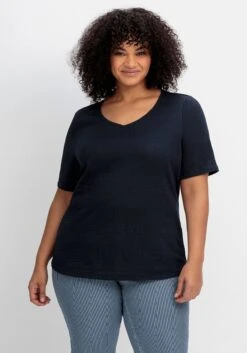 Sheego Jerseyshirt Mit Jacquardmuster, Leicht Tailliert