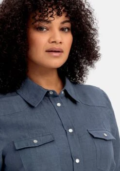 Sheego Hemdbluse Im Leinen-Mix, Mit Druckknopfleiste -Shego Kleidung Geschaft 14898200030 04QU7 02 SH