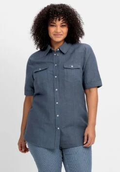 Sheego Hemdbluse Im Leinen-Mix, Mit Druckknopfleiste