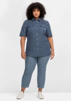 Sheego Hemdbluse Im Leinen-Mix, Mit Druckknopfleiste -Shego Kleidung Geschaft 14898200030 04QUD 02 SH