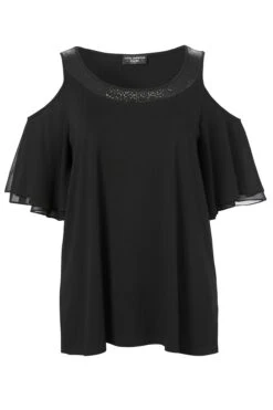 Schulterfreies Shirt Mit Pailletten Und Flügelärmeln