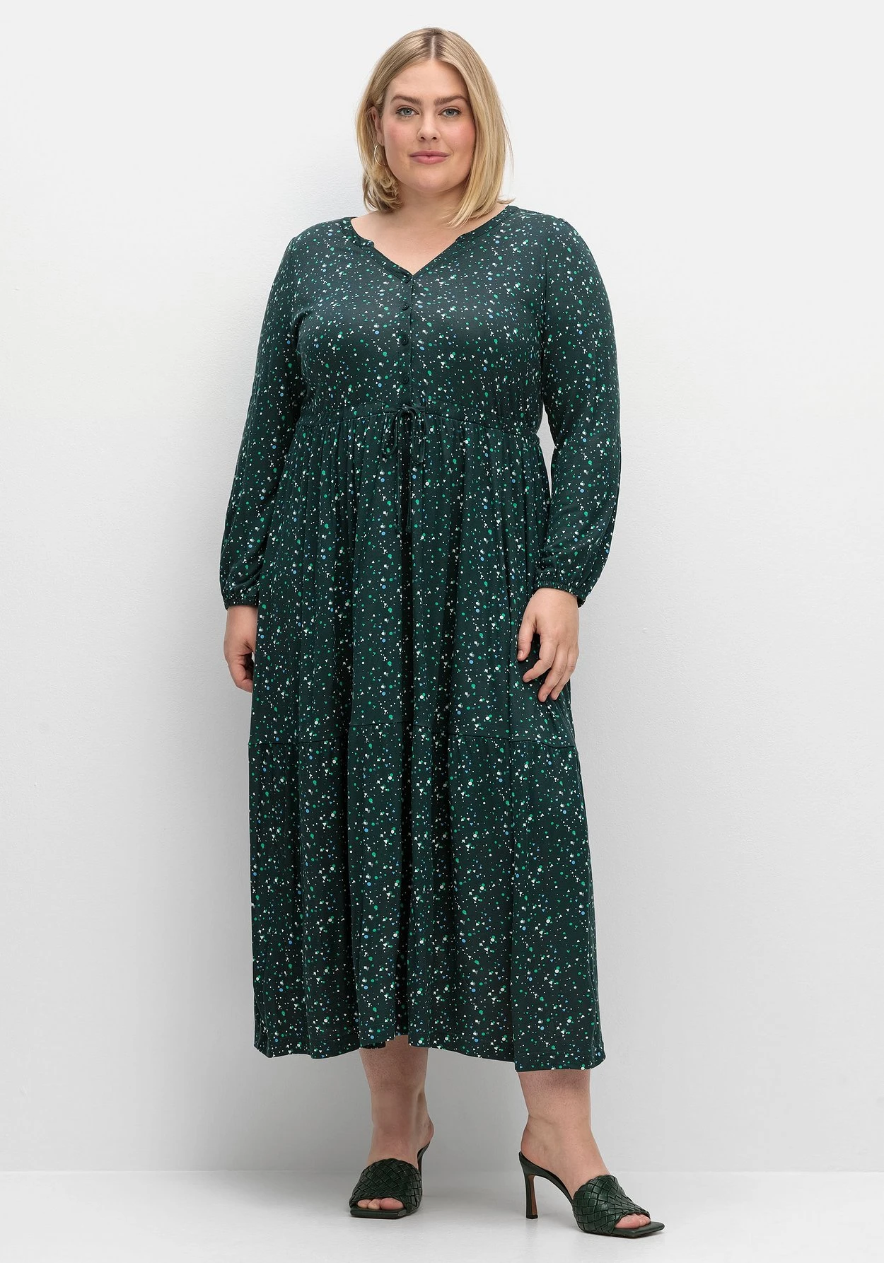 Sheego Jerseykleid Mit Minimalprint Und Taillen-Tunnelzug 5 Sheego Jerseykleid Mit Minimalprint Und Taillen-Tunnelzug – Bild 5