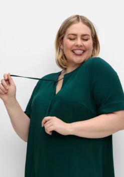 Sheego Shirt Im Material-Mix, Mit Bindeband Am Ausschnitt -Shego Kleidung Geschaft 15014101685 04UNH 01 SH