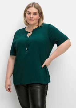 Sheego Shirt Im Material-Mix, Mit Bindeband Am Ausschnitt