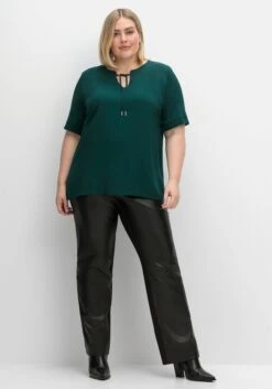 Sheego Shirt Im Material-Mix, Mit Bindeband Am Ausschnitt -Shego Kleidung Geschaft 15014101685 04UNM 02 SH